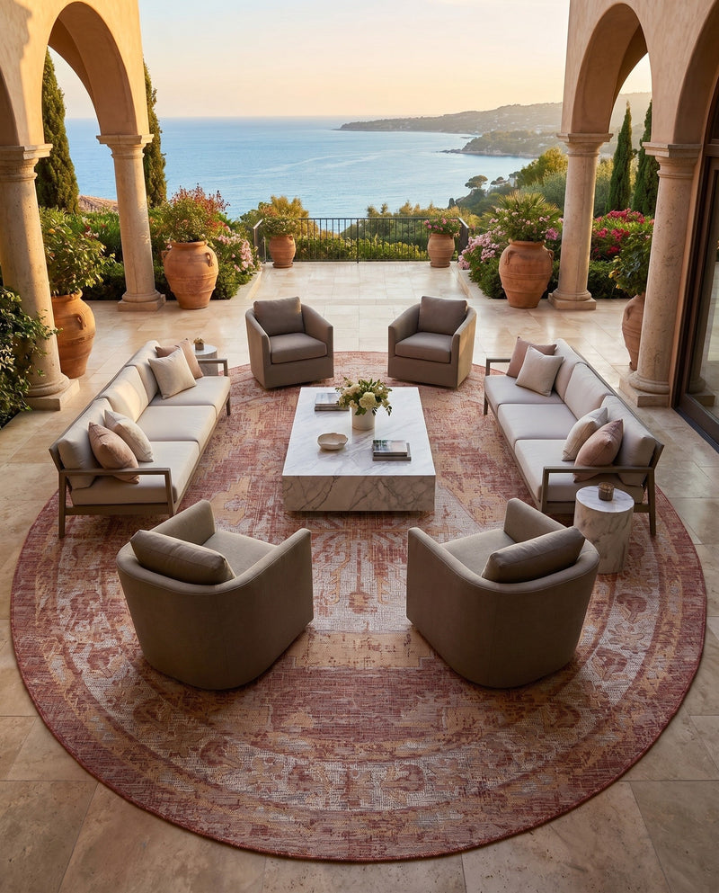 Patio Heritage Collection Area Rug -  Augusta (Rust Red) Round Rust Red  lifestyle 63