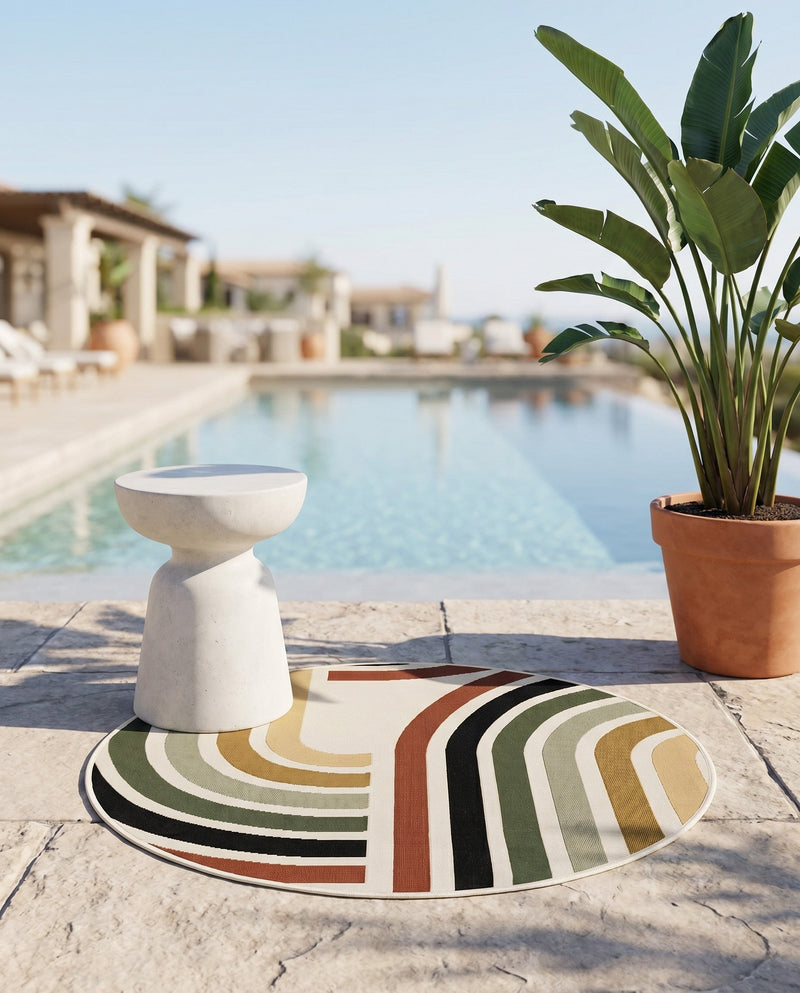 Urban Terrace Collection Area Rug -  Piazza Round Multi  lifestyle 60