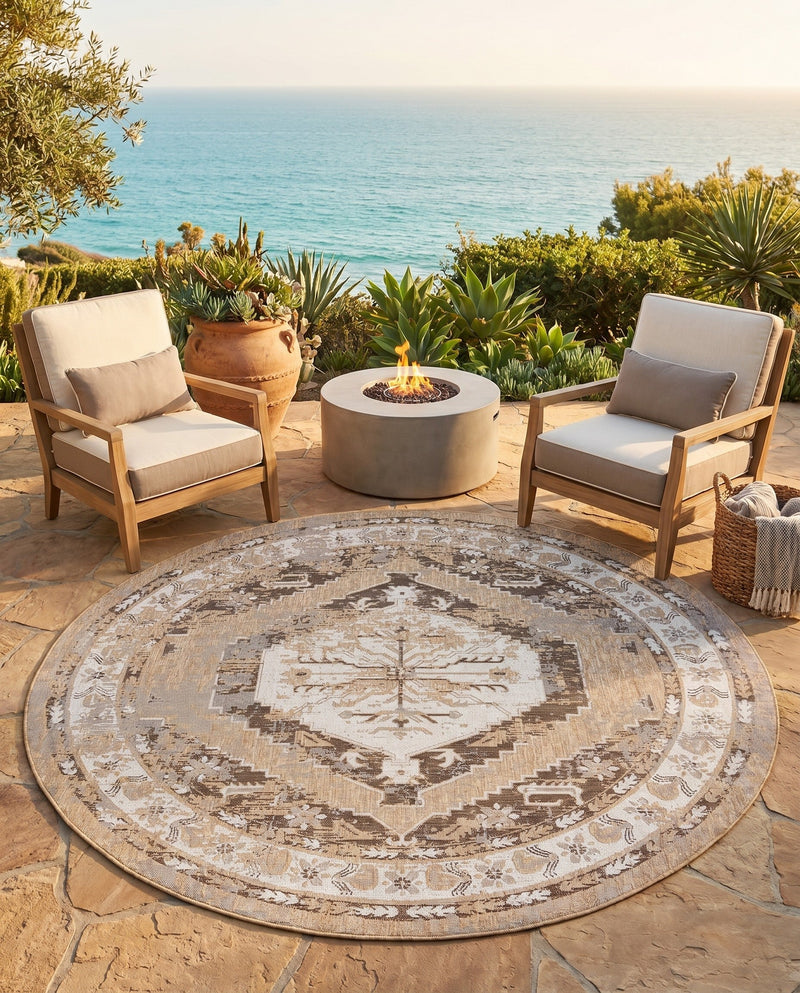 Patio Heritage Collection Area Rug -  Augusta (Natural) Round Natural  lifestyle 66
