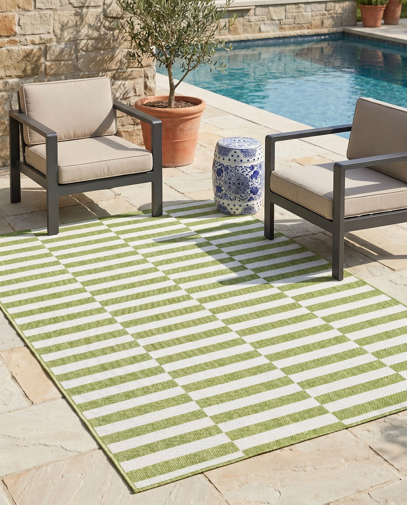 Seaside Stripes Collection Area Rug - Cabana (Green) Rectangle Green  lifestyle 8
