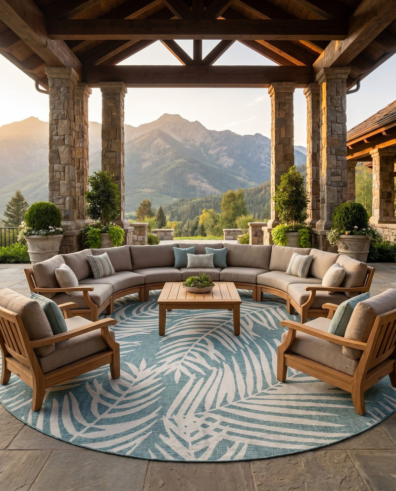 Seaside Blooms Collection Area Rug - Verdure (Light Aqua) Round Light Aqua  lifestyle 42