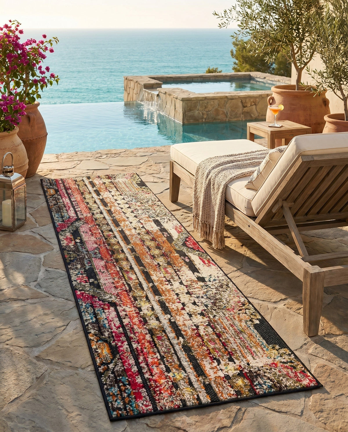 Outdoor Marrakesh Collection Area Rug -  Agadir Runner Multi Black  lifestyle 163
