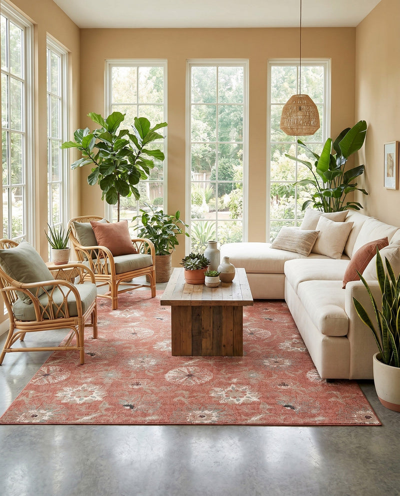 Seaside Blooms Collection Area Rug - Seychelles Rectangle Terracotta  lifestyle 11