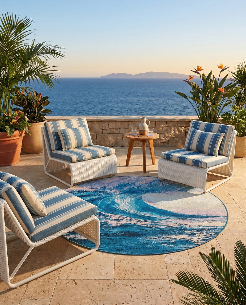 Urban Terrace Collection Area Rug - Veranda Round Blue  lifestyle 45