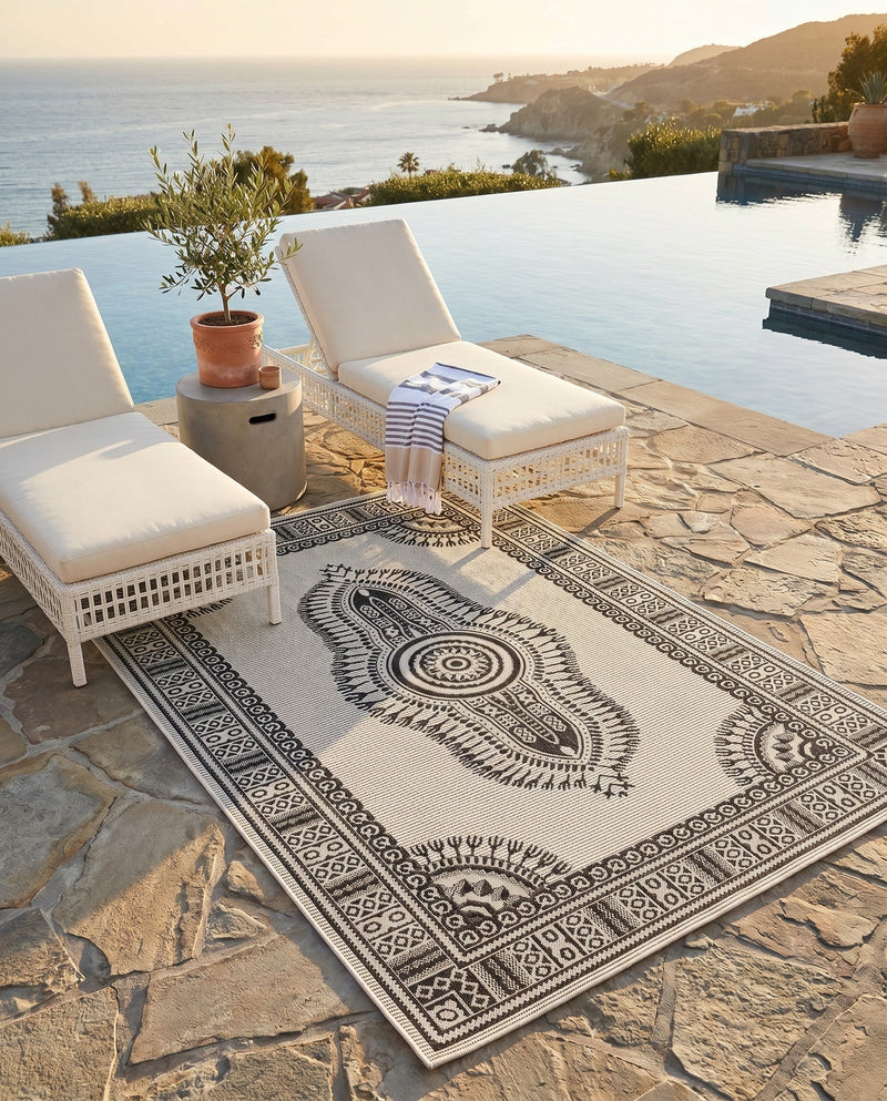 Patio Heritage Collection Area Rug -  Biloxi Rectangle White and Black  lifestyle 15