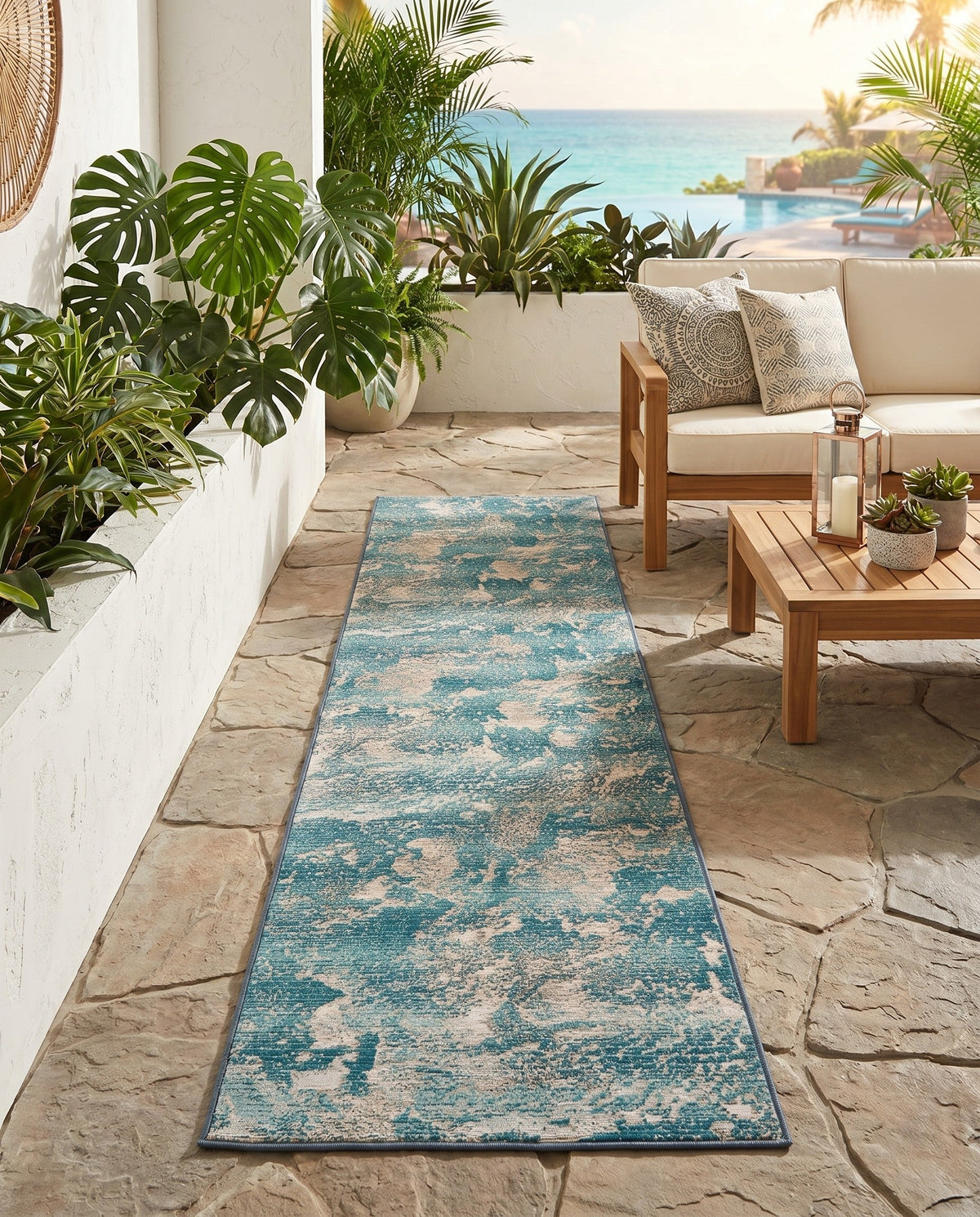 Urban Terrace Collection Area Rug -  Gazebo Runner Aqua Blue  lifestyle 95