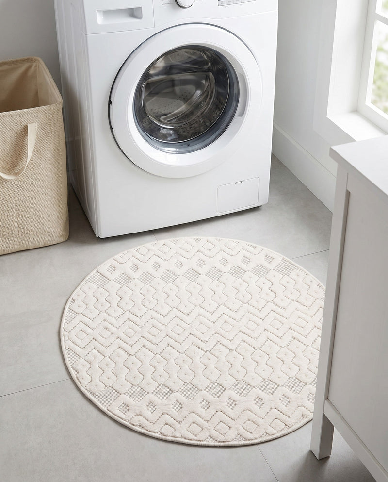 Garden Lattice Charm Collection Area Rug -  Pergola (Ivory) Round Ivory  lifestyle 59