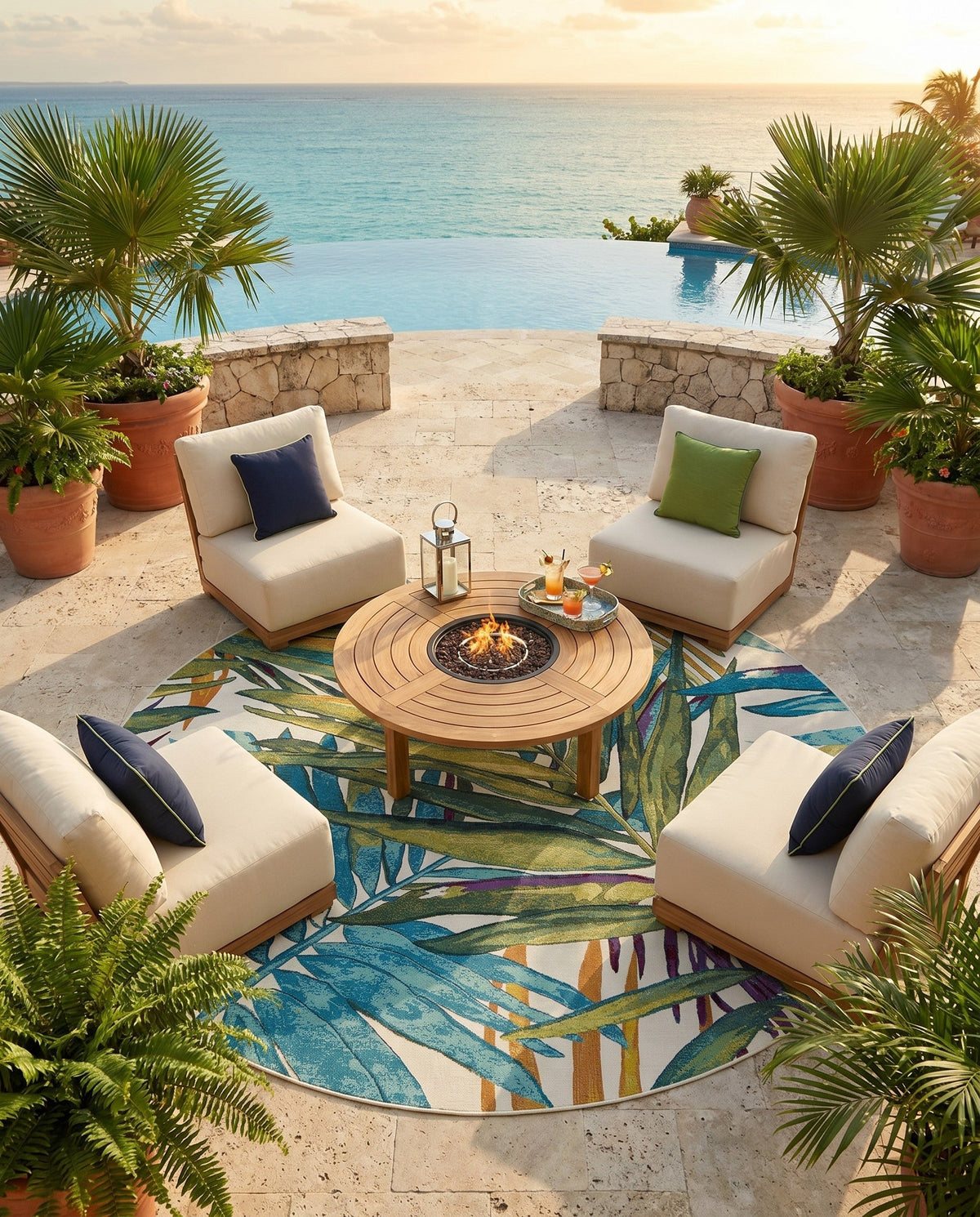 Seaside Blooms Collection Area Rug -  Arcadia Round Multi  lifestyle 93