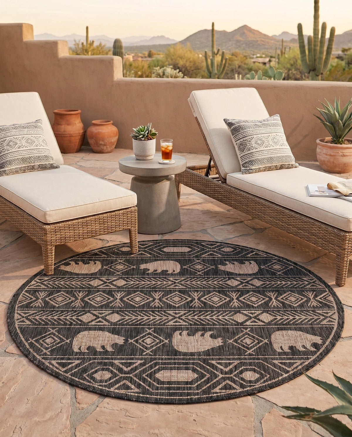 Mesa Oasis Rugs Collection Area Rug - Sundown Round Black  lifestyle 167