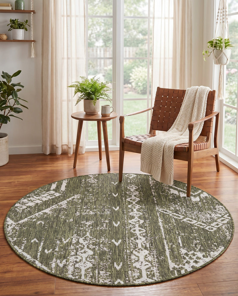 Desert Nomad Terrace Collection Area Rug - Sahara (Green) Round Green  lifestyle 39