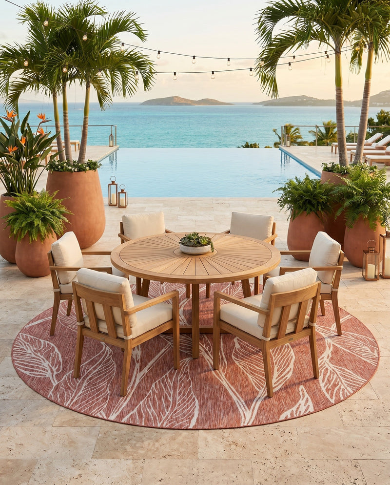 Seaside Blooms Collection Area Rug -  Evergreen (Rust Red) Round Rust Red  lifestyle 51