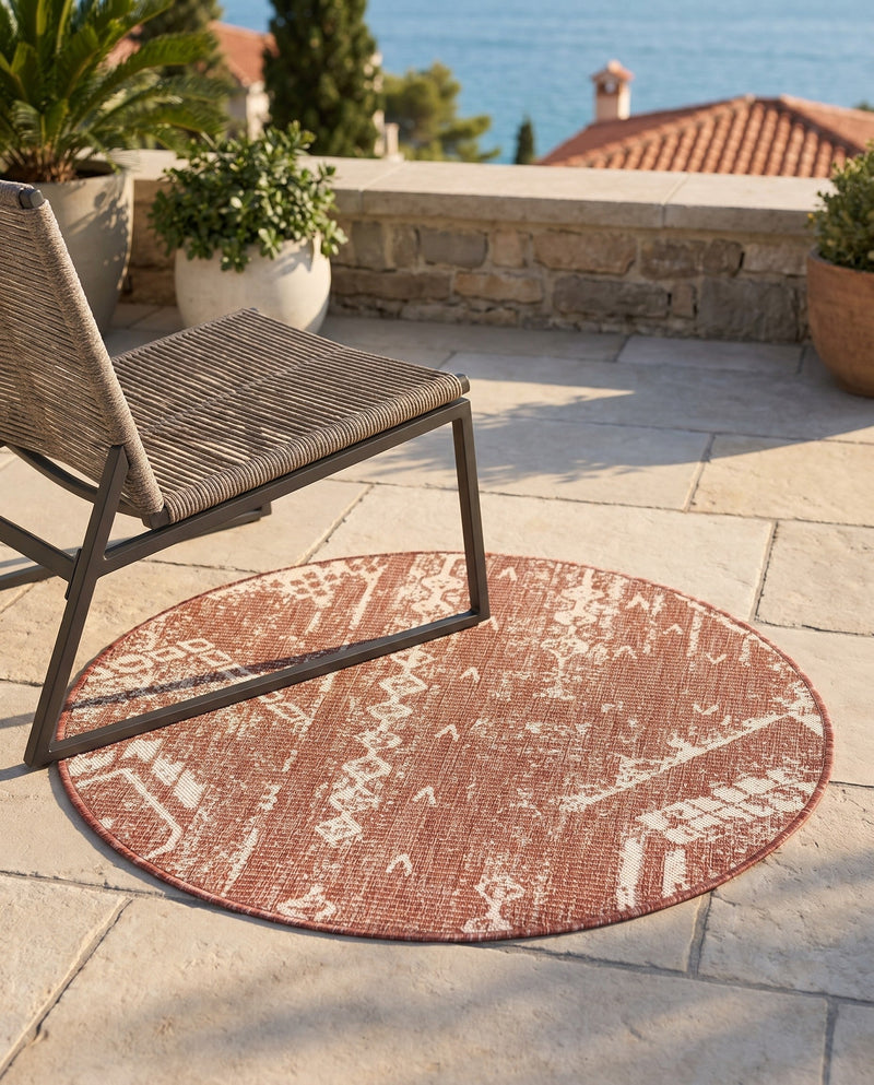 Desert Nomad Terrace Collection Area Rug - Sahara (Rust Red) Round Rust Red  lifestyle 19
