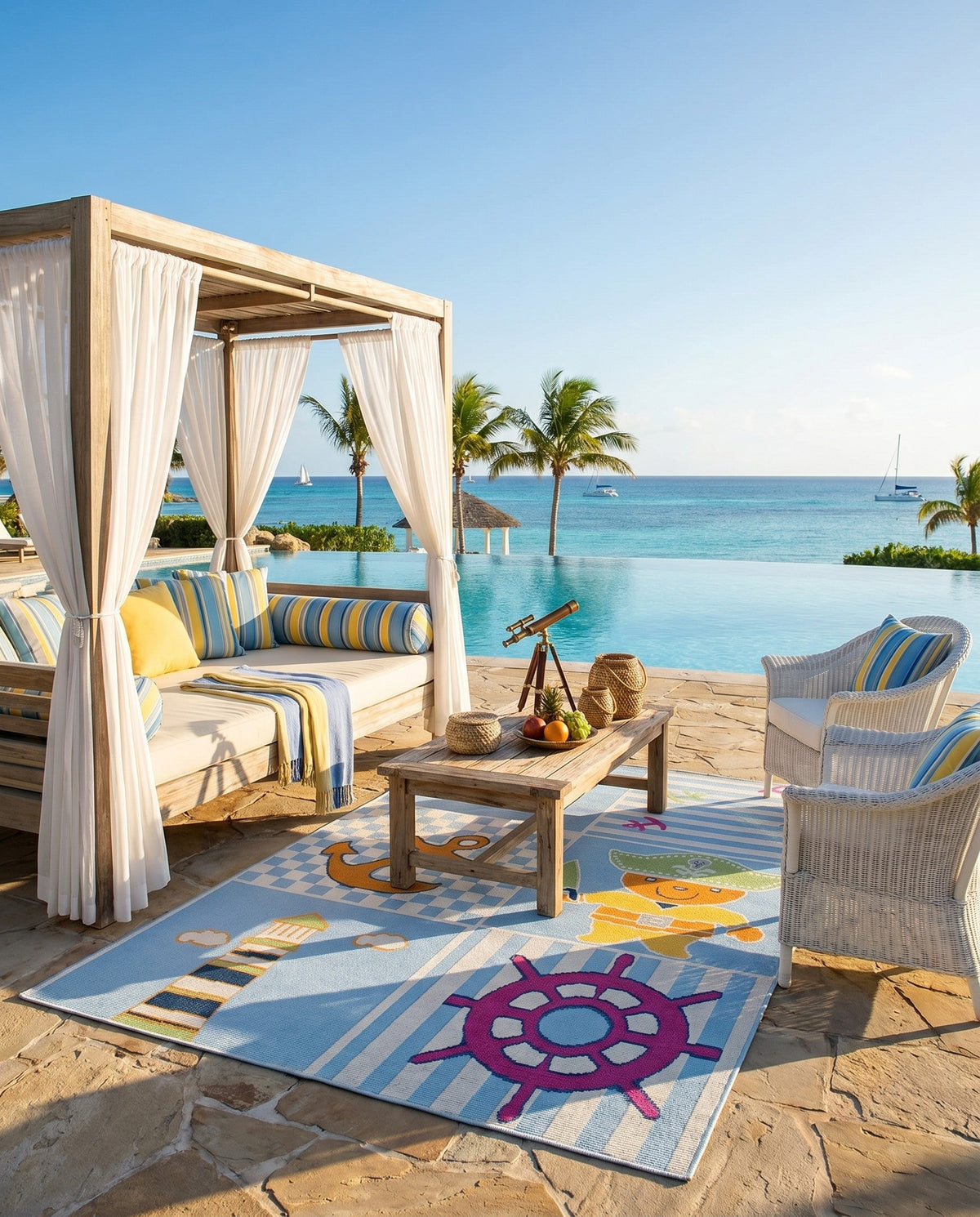 Terrace Collection Area Rug -  Pavilion Rectangle Light Blue  lifestyle 20