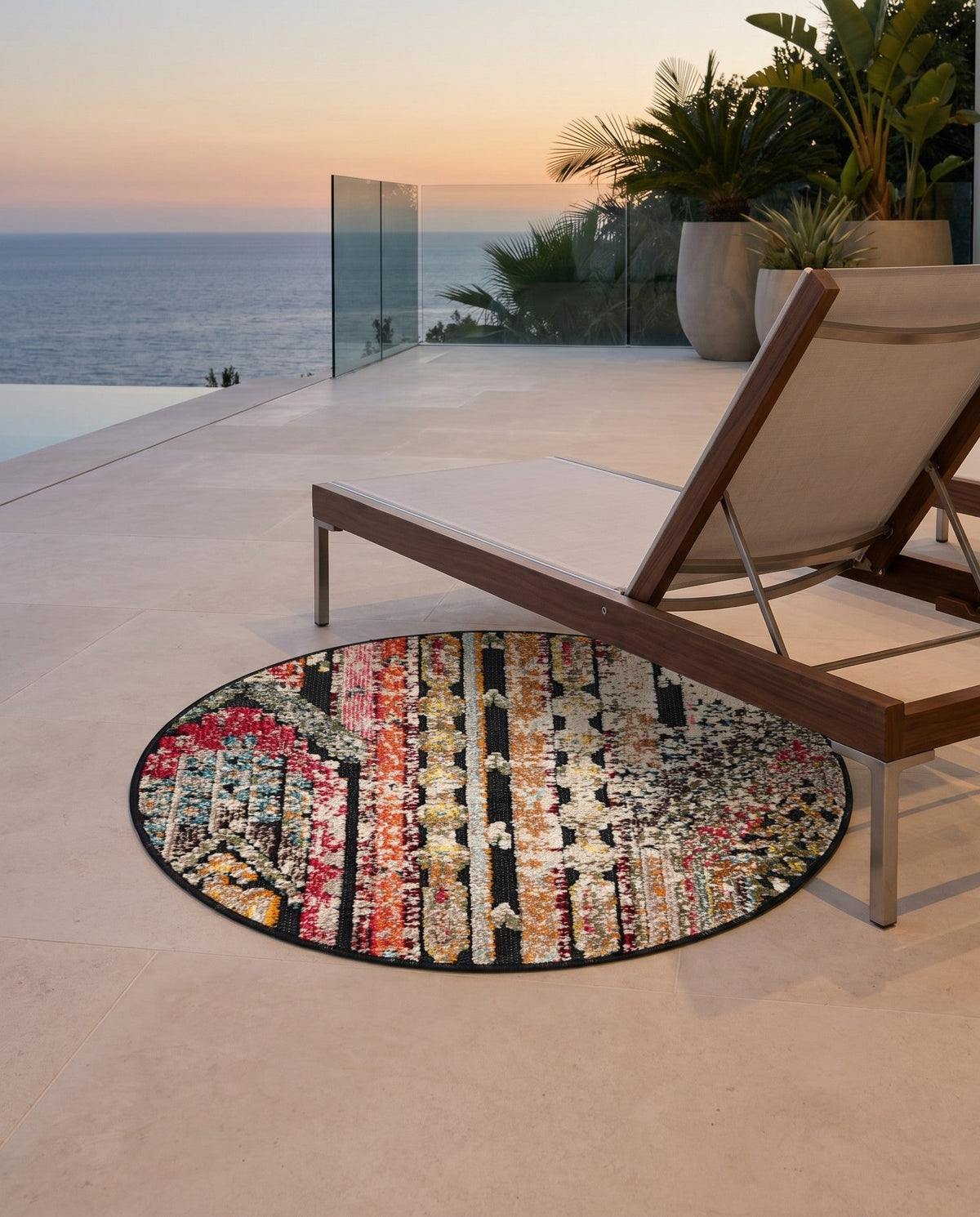 Outdoor Marrakesh Collection Area Rug -  Agadir Round Multi Black  lifestyle 170