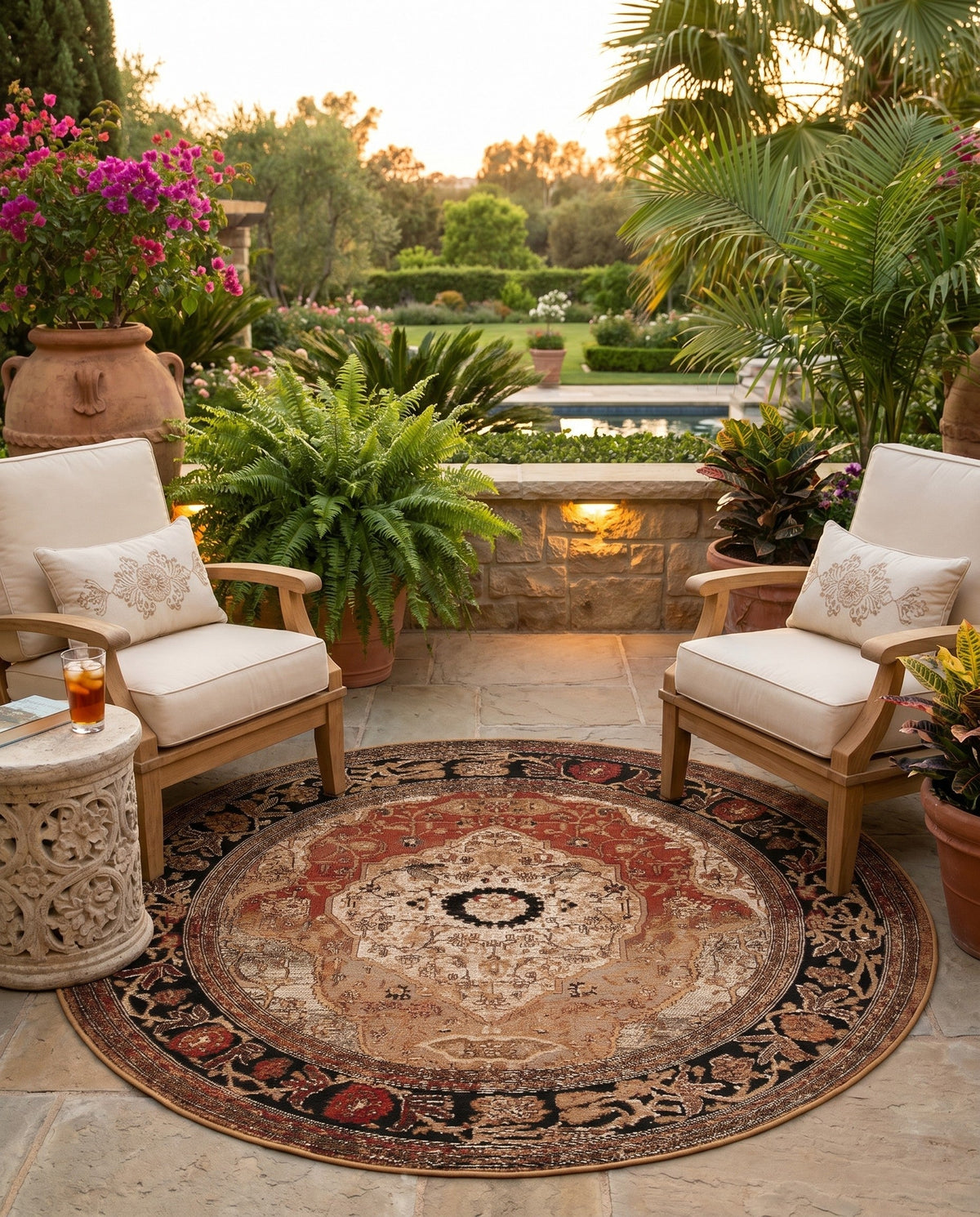 Patio Heritage Collection Area Rug -  Gazebo Round Multi  lifestyle 92