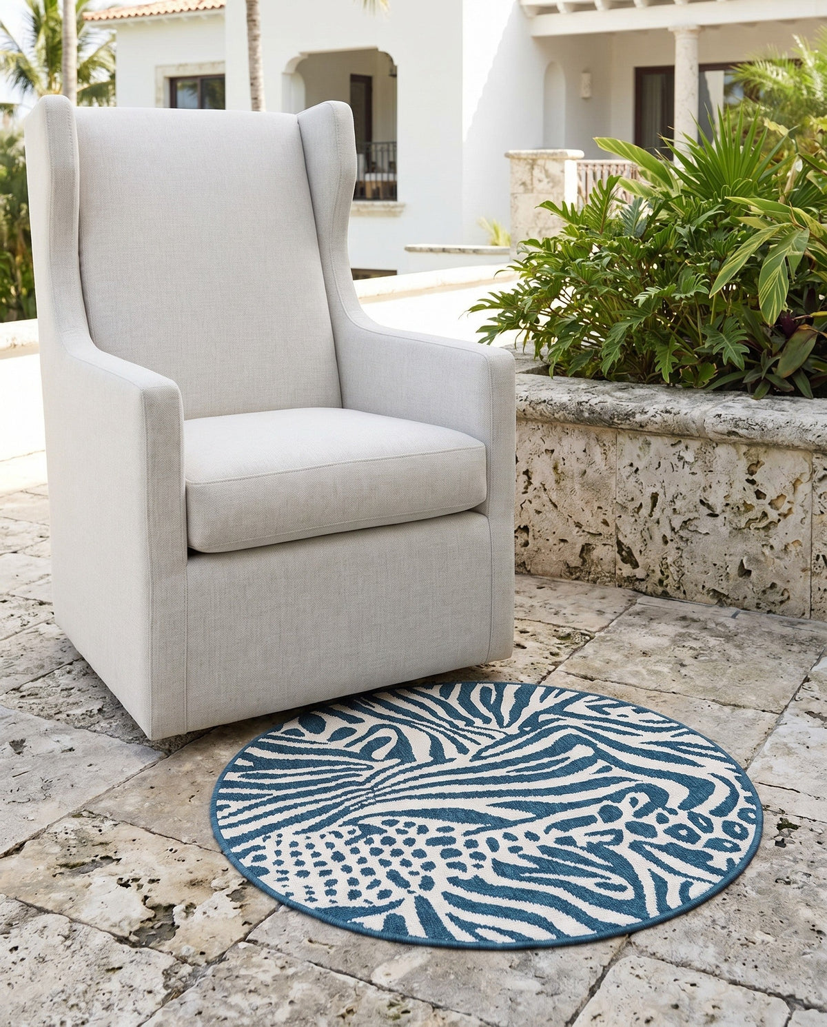 Savannah Escape Collection Area Rug -  Masai Round Navy Blue and Ivory  lifestyle 86