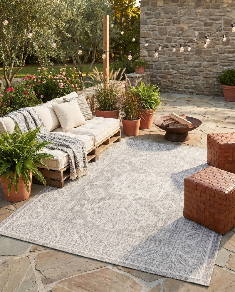 Tribal Terrace Treasures Collection Area Rug -  Incan Isle (Light Gray) Rectangle Light Gray  lifestyle 38