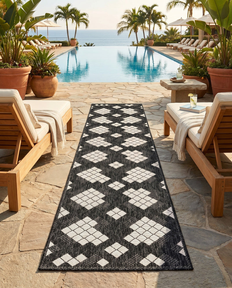 Urban Terrace Collection Area Rug -  Williamsburg Runner Black and White  lifestyle 60