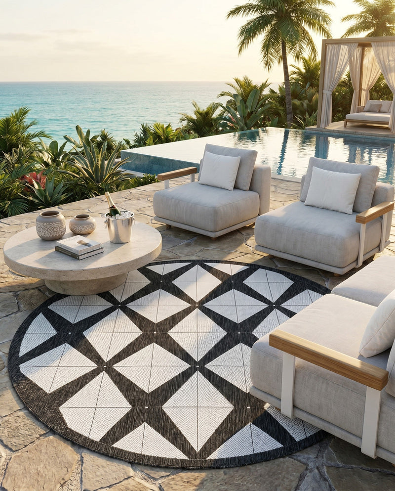 Urban Terrace Collection Area Rug -  Hudson Round Black and White  lifestyle 62