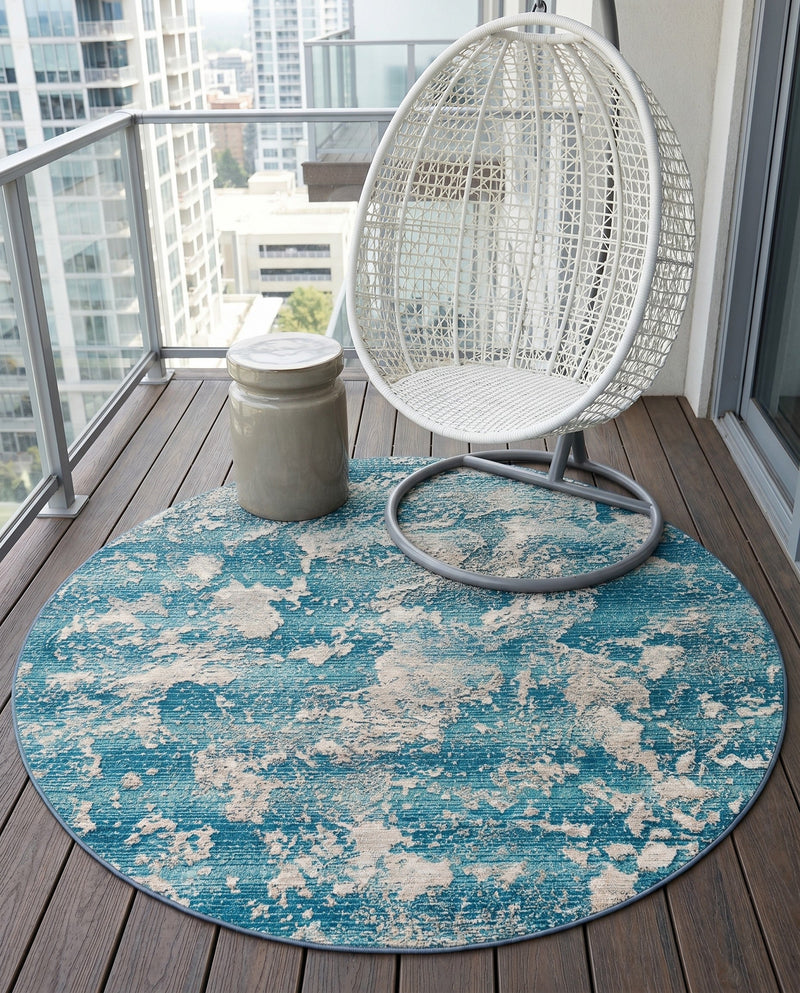 Urban Terrace Collection Area Rug -  Gazebo Round Aqua Blue  lifestyle 77