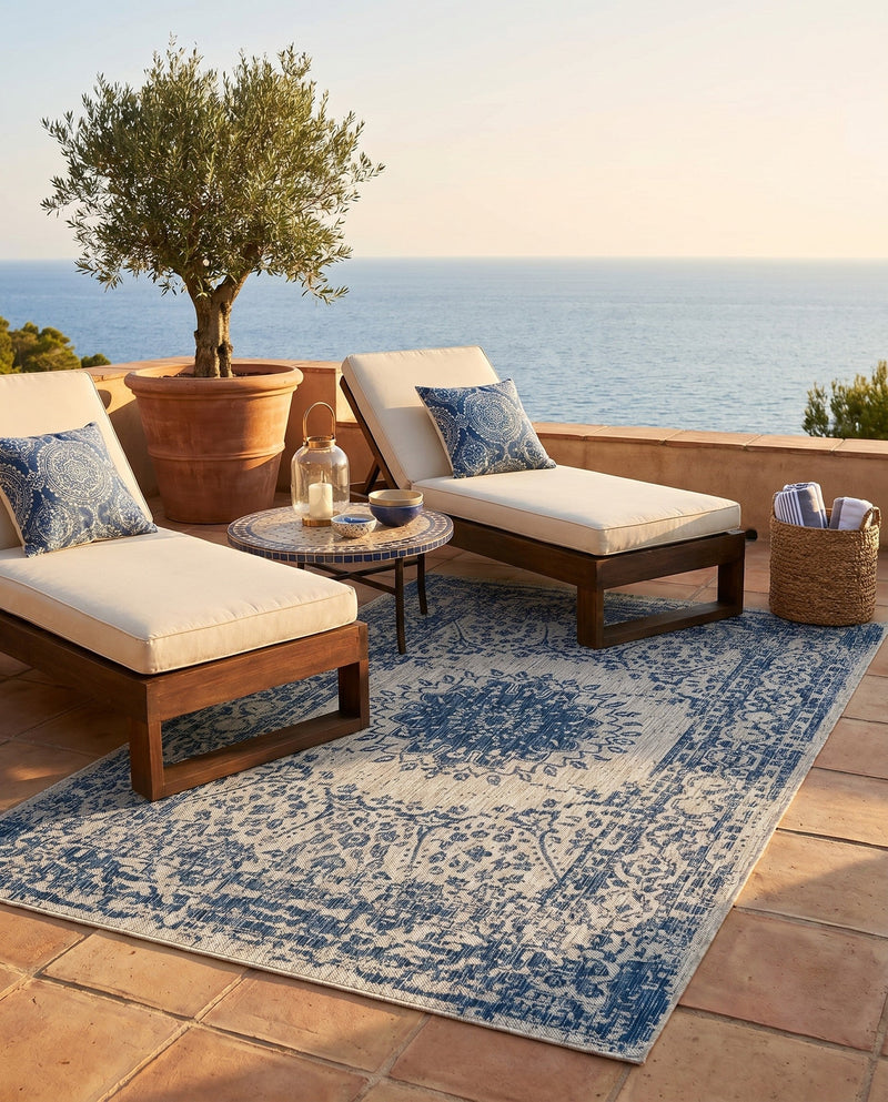 Patio Heritage Collection Area Rug -  Lafayette (Blue) Rectangle Blue  lifestyle 18