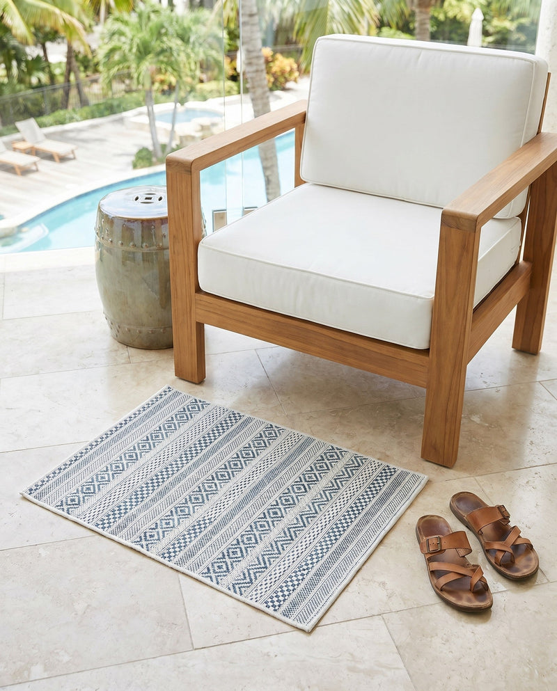 Seaside Stripes Collection Area Rug -  Boardwalk (Teal) Rectangle Teal  lifestyle 24
