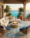 Urban Terrace Collection Area Rug -  Gazebo Round Aqua Blue  lifestyle 71
