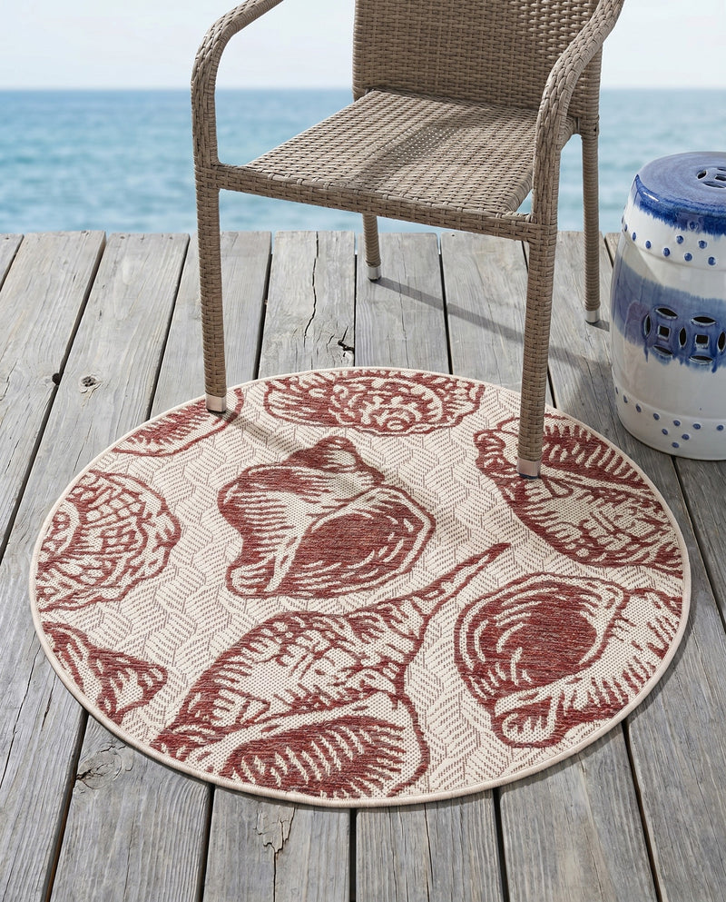 Seaside Haven Rugs Collection Area Rug -  Lighthouse (Ivory Rust Red) Round Ivory Rust Red  lifestyle 60