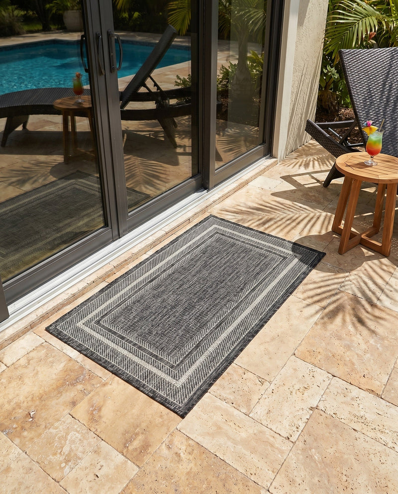 Terrace Fringe Collection Area Rug - Veranda (Black) Rectangle Black  lifestyle 20