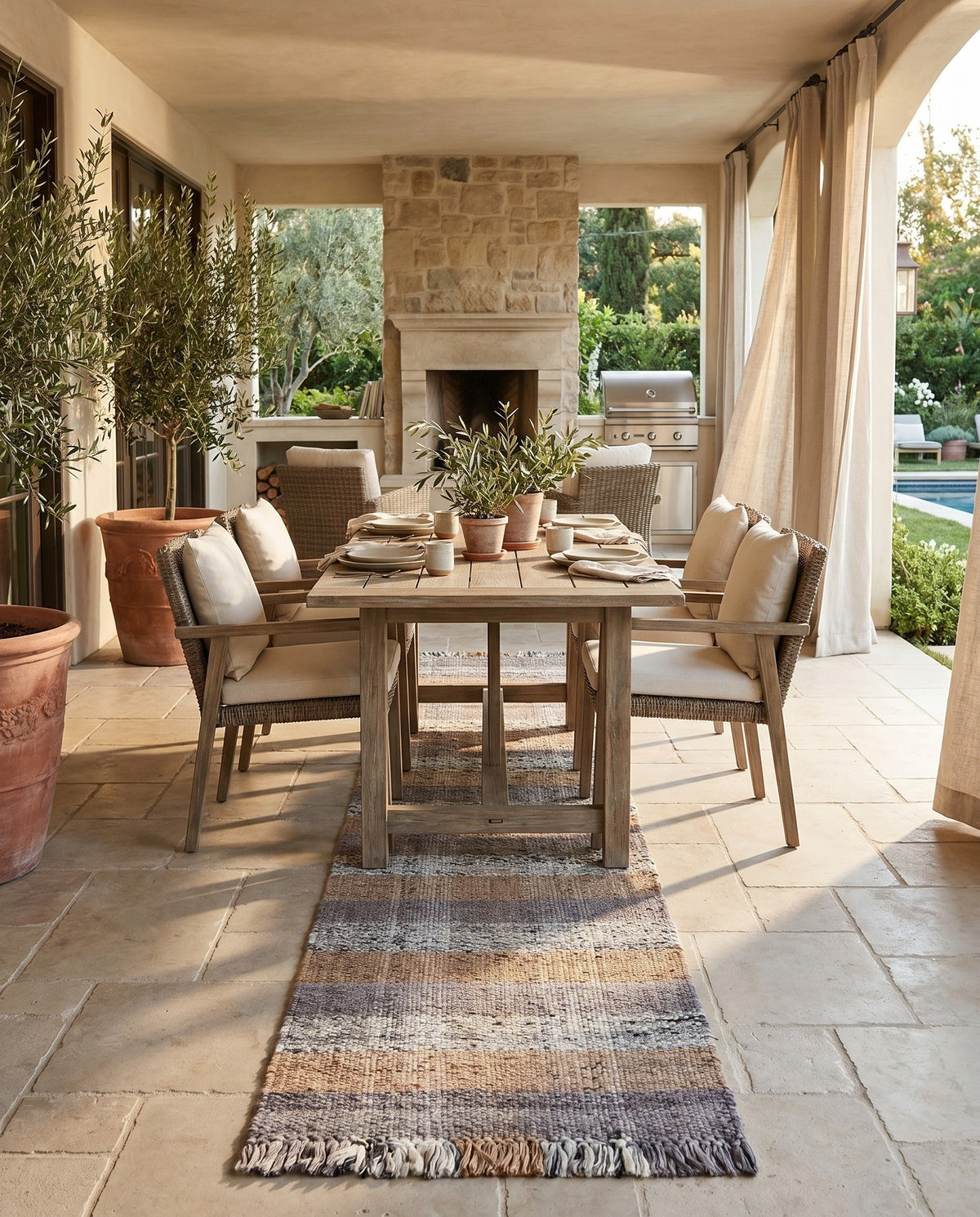 Sustainable Grid Indoor-Outdoor Oasis Collection Area Rug - Savannah Runner Desert Gray  lifestyle 212