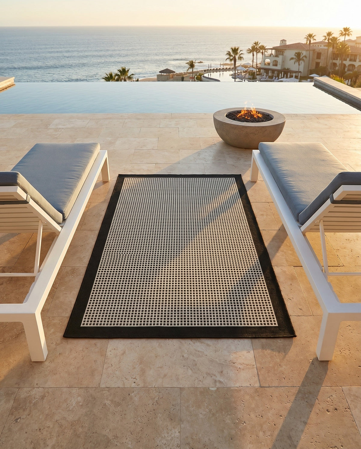 Terrace Fringe Collection Area Rug - Oceanside Rectangle Black  lifestyle 48