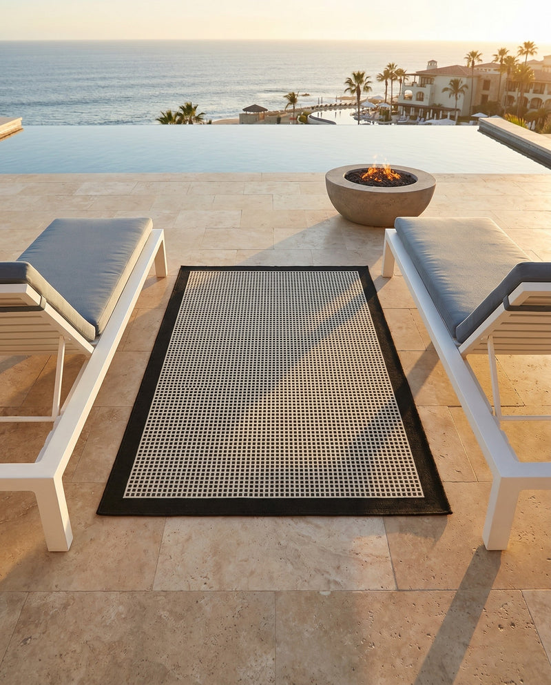 Terrace Fringe Collection Area Rug - Oceanside Rectangle Black  lifestyle 48