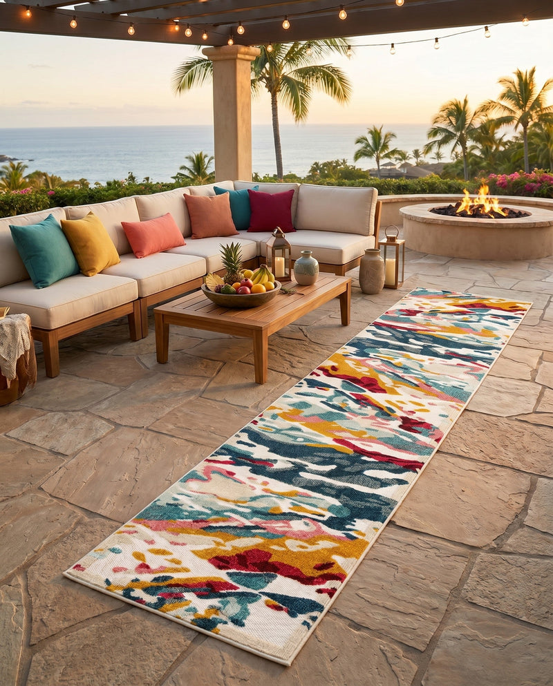 Outdoor Marrakesh Collection Area Rug -  Meknes Runner Multi  lifestyle 77