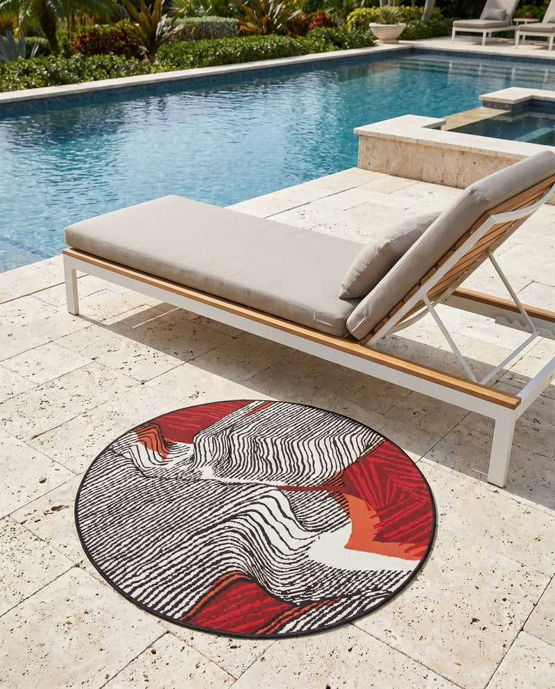 Urban Terrace Collection Area Rug -  Porch Round Red and Black  lifestyle 23