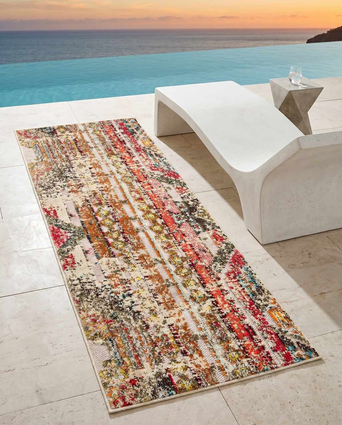Outdoor Marrakesh Collection Area Rug -  Agadir Runner Multi Beige  lifestyle 120