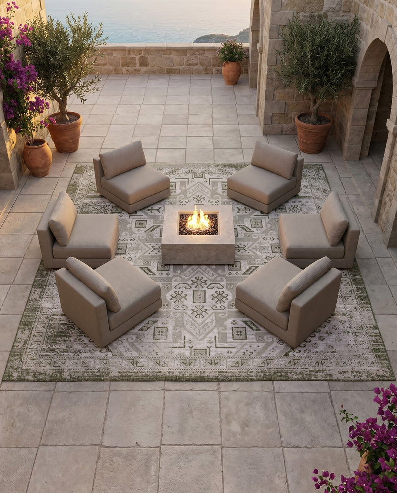 Tribal Terrace Treasures Collection Area Rug - Mayan Marina (Green) Square Green  lifestyle 74