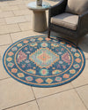 Coastal Terrace Collection Area Rug -  Dunes Round Navy Blue  lifestyle 74