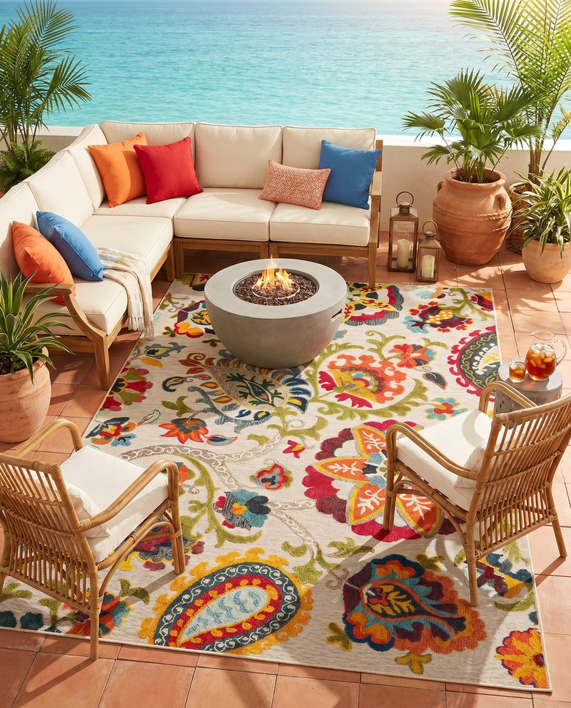 Outdoor Marrakesh Collection Area Rug - Fes Rectangle Multi Beige  lifestyle 13