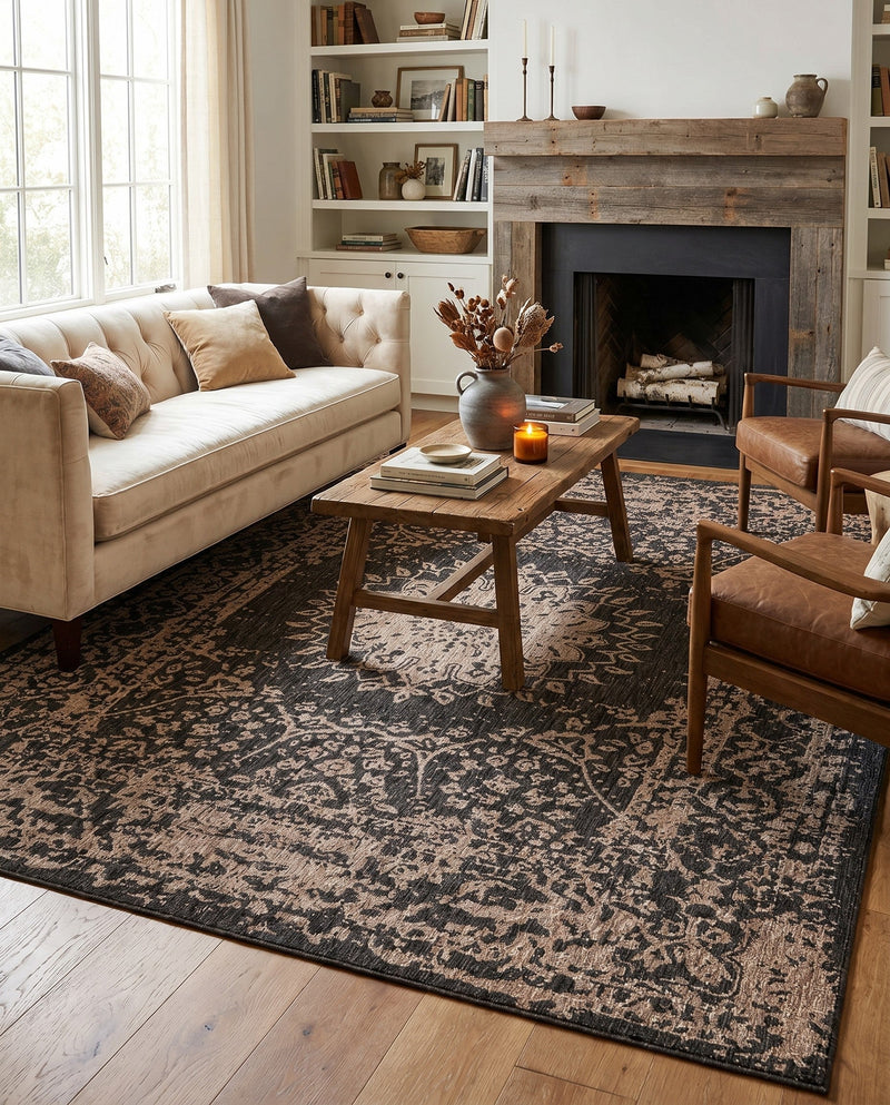 Patio Heritage Collection Area Rug -  Lafayette (Black) Rectangle Black  lifestyle 10