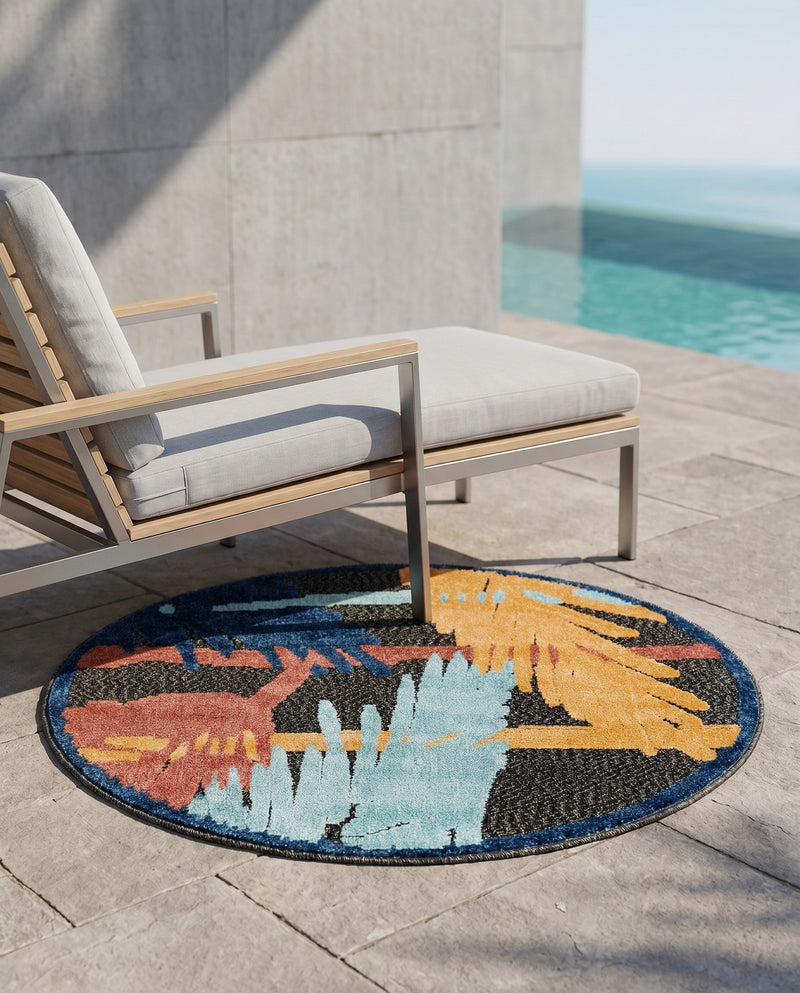 Caribbean Terrace Collection Area Rug - Antigua Round Charcoal  lifestyle 57