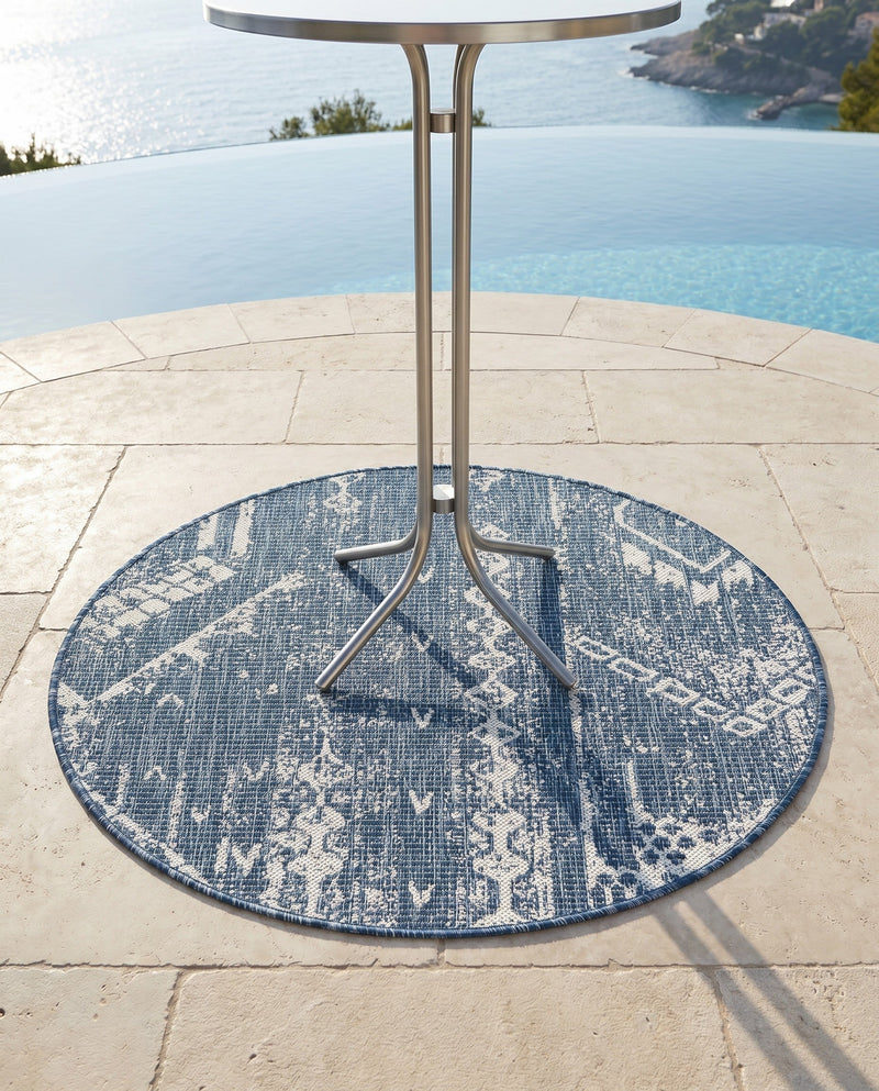 Desert Nomad Terrace Collection Area Rug - Sahara (Blue) Round Blue  lifestyle 64