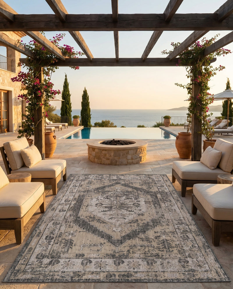 Patio Heritage Collection Area Rug -  Augusta (Charcoal) Rectangle Charcoal  lifestyle 14