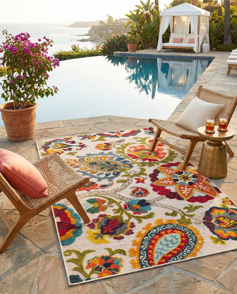 Outdoor Marrakesh Collection Area Rug - Fes Rectangle Multi Beige  lifestyle 32