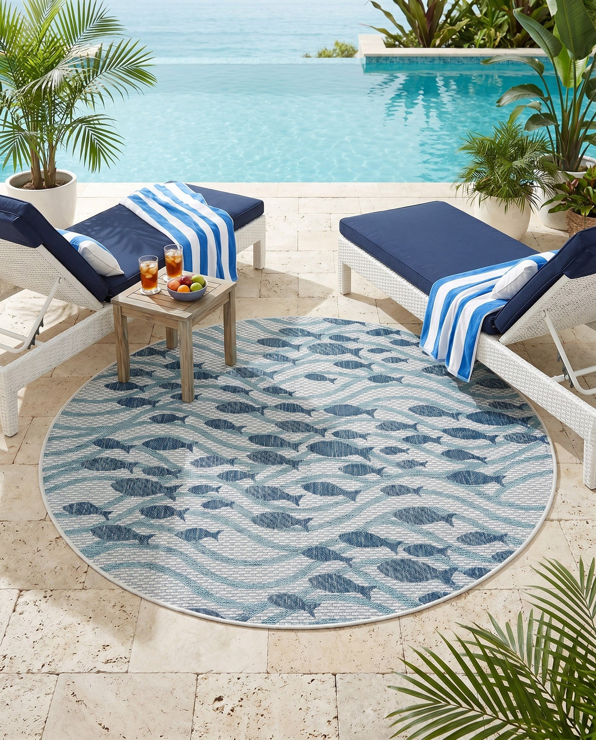 Seaside Haven Rugs Collection Area Rug -  Harbor Round Blue  lifestyle 57