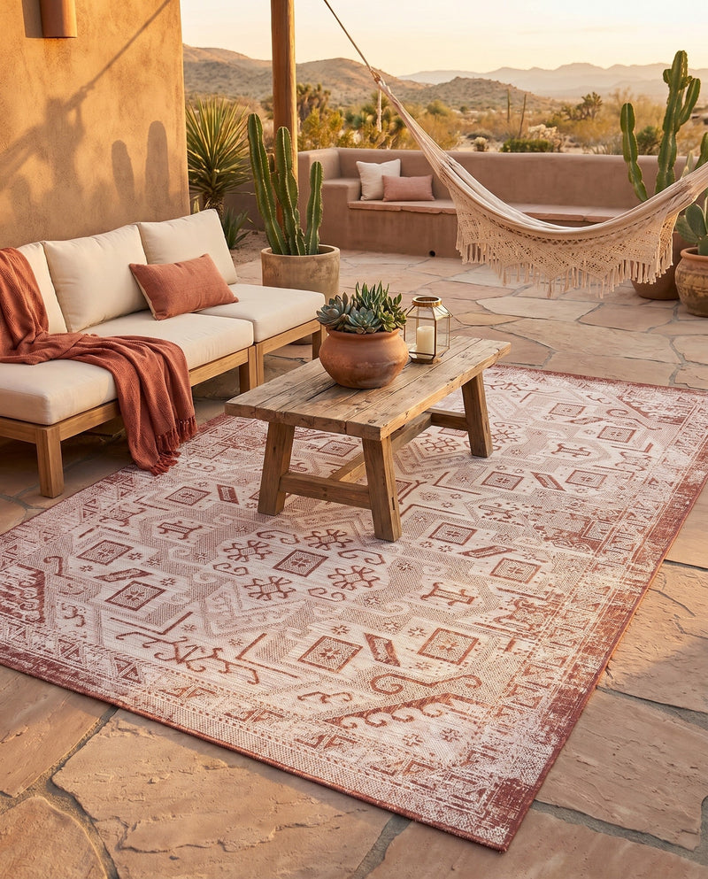 Tribal Terrace Treasures Collection Area Rug - Mayan Marina (Rust Red) Rectangle Rust Red  lifestyle 6