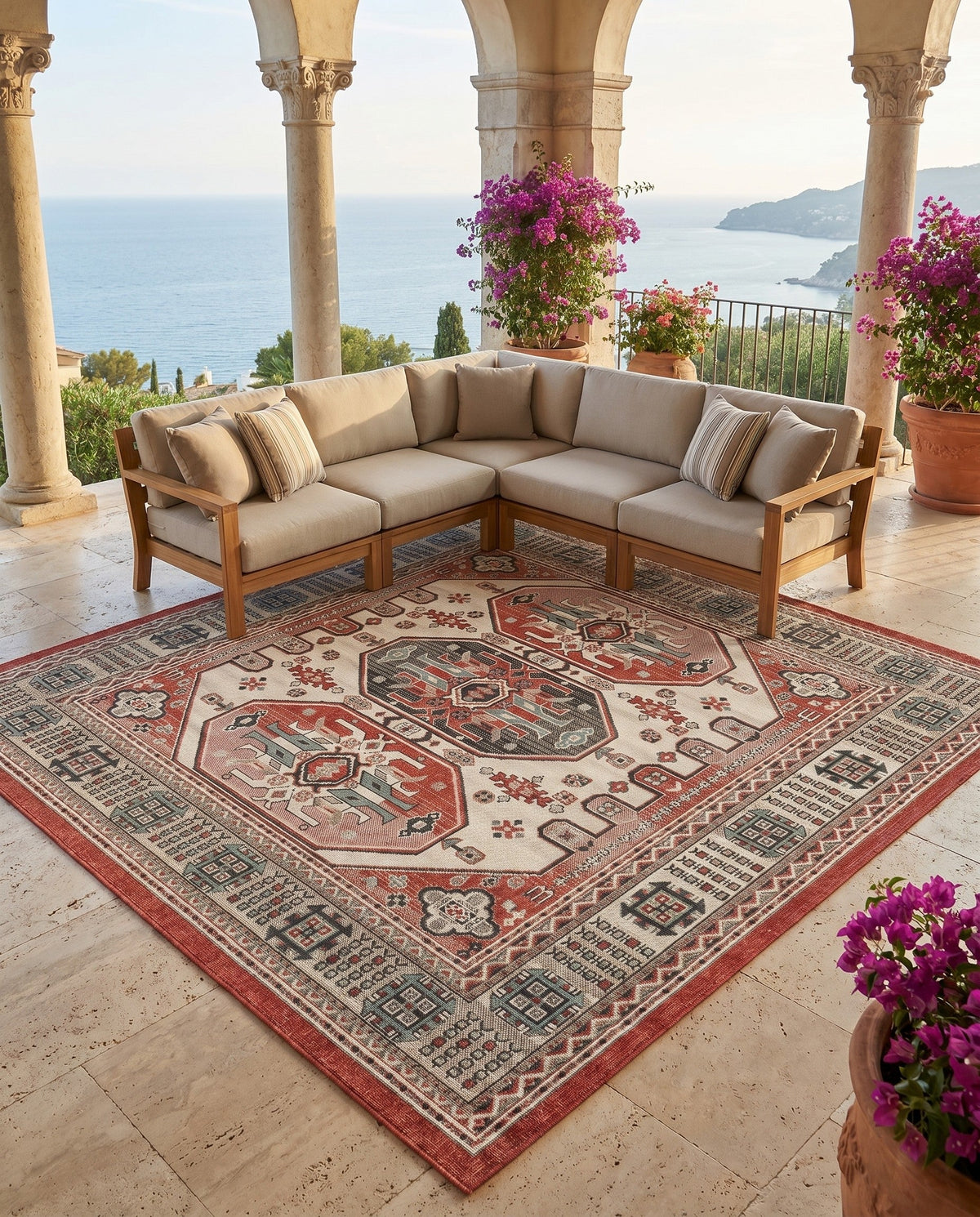 Patio Heritage Collection Area Rug - Veranda Square Multi  lifestyle 76
