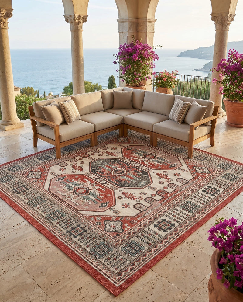 Patio Heritage Collection Area Rug - Veranda Square Multi  lifestyle 76