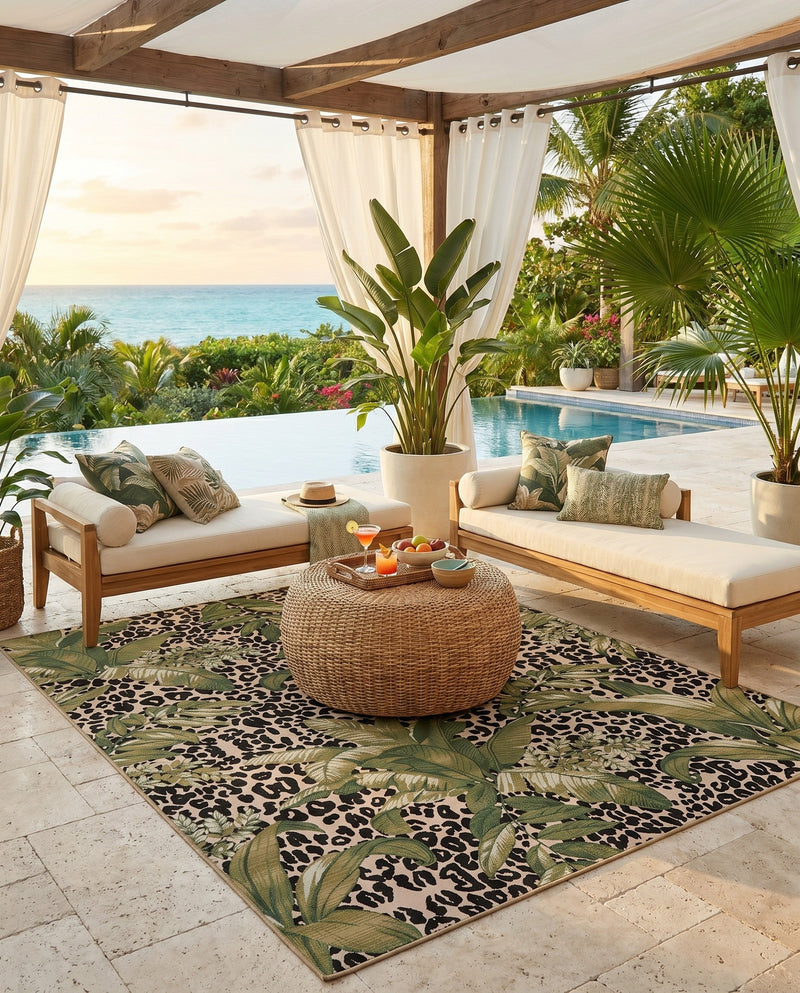 Seaside Blooms Collection Area Rug -  Lotus Rectangle Green  lifestyle 19