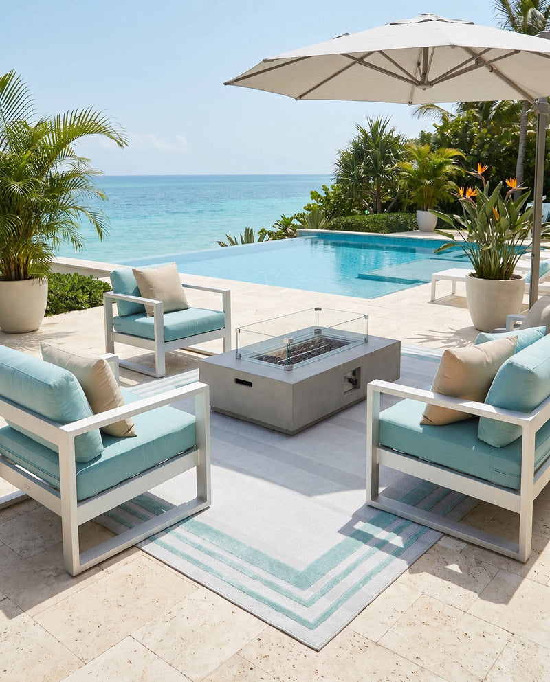 Bahama Breeze Outdoor Collection Area Rug -  Abaco Rectangle Gray Teal  lifestyle 24