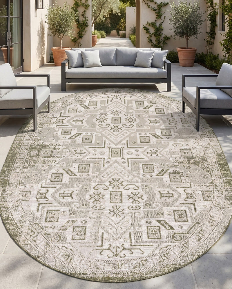 Tribal Terrace Treasures Collection Area Rug - Mayan Marina (Green) Oval Green  lifestyle 25